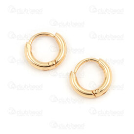 4007-0102-159-10GL - Stainless Steel 304 Earring Hoop Round 10x2mm Plain Gold Plated 2pairs 4007-0102-159-10GL,Stainless steel earrings,montreal, quebec, canada, beads, wholesale