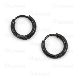 4007-0102-159-12BK - Stainless Steel 304 Earring Hoop Round 12x2mm Plain Black 2pairs 4007-0102-159-12BK,Finished jewelry,Stainless steel,montreal, quebec, canada, beads, wholesale