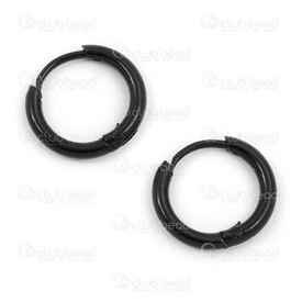 4007-0102-159-14BK - Stainless Steel 304 Earring Hoop Round 14x2mm Plain Black 2pairs 4007-0102-159-14BK,L,montreal, quebec, canada, beads, wholesale