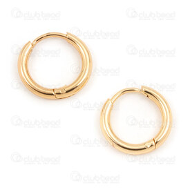 4007-0102-159-14GL - Stainless Steel 304 Earring Hoop Round 14x2mm Plain Gold Plated 2pairs 4007-0102-159-14GL,Finished jewelry,montreal, quebec, canada, beads, wholesale
