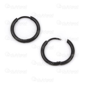 4007-0102-159-16BK - Stainless Steel 304 Earring Hoop Round 16x2mm Plain Black 10pcs (5pairs) 4007-0102-159-16BK,nox,montreal, quebec, canada, beads, wholesale