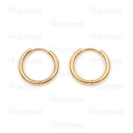 4007-0102-159-16GL - Stainless Steel 304 Earring Hoop Round 16x2mm Plain Gold Plated 10pcs (5pairs) 4007-0102-159-16GL,4007-010,montreal, quebec, canada, beads, wholesale