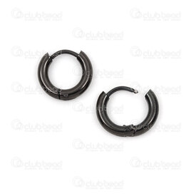 4007-0102-172BK - Stainless Steel 304 Earring Hoop Round Plain 12x2.5mm Black 4pcs (2pairs) 4007-0102-172BK,Finished jewelry,Stainless steel,montreal, quebec, canada, beads, wholesale