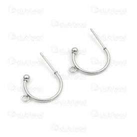 4007-0102-174 - Stainless Steel Earring Round Ring 15x1.2mm with 1.5mm Loop, 3mm Ball without Clutch Natural 5 Pairs 4007-0102-174,Finished jewelry,montreal, quebec, canada, beads, wholesale