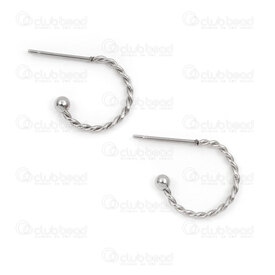 4007-0102-1822 - Stainless Steel 304 Earring Round Ring 13x1.2mm wire Twisted with 2.5mm Ball Natural without clutch 10pcs (5 Sets) 4007-0102-1822,Stainless Steel Earring,montreal, quebec, canada, beads, wholesale