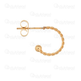 4007-0102-182GL - Stainless Steel 304 Earring Round Ring 12x1.2mm Twisted with 3mm Ball with Clutch Gold Plated 10pcs (5pairs) 4007-0102-182GL,Twist,montreal, quebec, canada, beads, wholesale