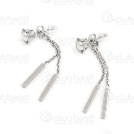 4007-0102-186 - Stainless Steel Earring Flower 8x6mm with White Pearl Bead and 2 Charm Tube 15x2mm Natural 1 pair 4007-0102-186,Finished jewelry,montreal, quebec, canada, beads, wholesale