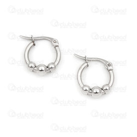 4007-0102-198 - Stainless Steel Earring Hoop 15x2mm with 3 Beads Natural 10pcs (5 pairs) 4007-0102-198,Finished jewelry,Stainless steel,montreal, quebec, canada, beads, wholesale