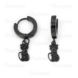 4007-0102-212BLK - Stainles Steel Earring Leverback 2x9mm Round cat black 1pair china 4007-0102-212BLK,chat,montreal, quebec, canada, beads, wholesale