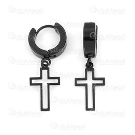 4007-0102-214BLK - Stainles Steel 304 Earring Leverback 3x14mm Round hollow cross black 1 pair china 4007-0102-214BLK,noires,montreal, quebec, canada, beads, wholesale