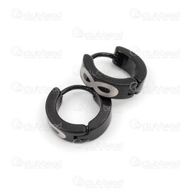 4007-0102-222BLK - Stainles Steel Earring Leverback 13x3mm Round Infinity black 1pair china 4007-0102-222BLK,INFINI,montreal, quebec, canada, beads, wholesale
