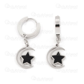 4007-0102-234 - Stainles Steel Earring Leverback 2x9 with moon star black 1pair china 4007-0102-234,Lune,montreal, quebec, canada, beads, wholesale