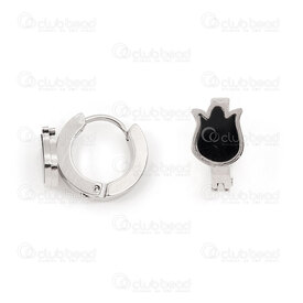 4007-0102-238BLK - Stainles Steel Earring Leverback 2x9 with shell turlip 1pair china 4007-0102-238BLK,noires,montreal, quebec, canada, beads, wholesale