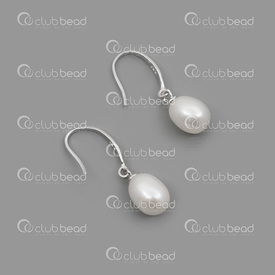 4007-0102-26 - Fresh Water Pearl Earring 7X10mm White Rice form with Sterling Silver 925 Hook 1pair 4007-0102-26,montreal, quebec, canada, beads, wholesale