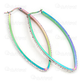 4007-0102-260AB - Stainles Steel Earring Leverback oval shape 60MM, AB with rhine stone 1 pair china 4007-0102-260AB,boucle d'oreille pierre du rhin,montreal, quebec, canada, beads, wholesale