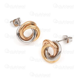4007-0102-266TRI - Stainless Steel Earring Stud three swirl 4.5x13mm Gold Rose Gold Natural 4pcs (2pairs) 4007-0102-266TRI,or rose anneau,montreal, quebec, canada, beads, wholesale