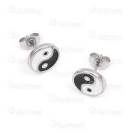 4007-0102-270 - Acier Inoxydable Boucle d'Oreille Tige Yin et Yan 2x10mm Round Naturel 2paire chine 4007-0102-270,2x10,montreal, quebec, canada, beads, wholesale