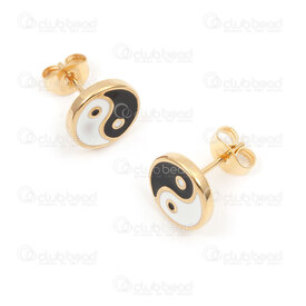 4007-0102-270GL - Acier Inoxydable Boucle d'Oreille Tige Yin et Yan 2x10mm Round Or 2paire chine 4007-0102-270GL,2x10,montreal, quebec, canada, beads, wholesale