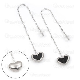 4007-0102-276 - Acier Inoxydable Boucle d'Oreille Tige Cœur Noir Avec Chaine Natural 1paire chine 4007-0102-276,chaines noir,montreal, quebec, canada, beads, wholesale