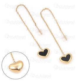 4007-0102-276GL - Acier Inoxydable Boucle d'Oreille Tige Cœur Noir Avec Chaine Gold 1paire chine 4007-0102-276GL,chaines noir,montreal, quebec, canada, beads, wholesale