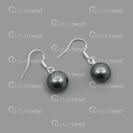 4007-0102-28-BK - Fresh Water Pearl Stellaris Earring 10mm Black Round with Sterling Silver 925 Hook 1 pair 4007-0102-28-BK,argent sterling,montreal, quebec, canada, beads, wholesale