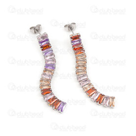 4007-0102-280MIX - Stainless Steel Earring Stud 11x0.8mm Retangle Mix Color Cubic Zircon 50x6mm Natural 1pair 4007-0102-280MIX,ret,montreal, quebec, canada, beads, wholesale