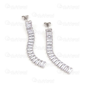 4007-0102-280WH - Stainless Steel Earring Stud 11x0.8mm Retangle Crystal Cubic Zircon 50x6mm Natural 1pair 4007-0102-280WH,ret,montreal, quebec, canada, beads, wholesale