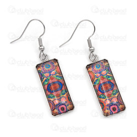 4007-0102-282 - Acier Inoxydable Boucle d'Oreille Rectangle Mandala de Fleur 30x11x5mm Naturel 1paire 4007-0102-282,Man,montreal, quebec, canada, beads, wholesale