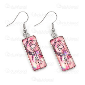 4007-0102-284 - Stainless Steel Earring Rectangle Pink Dream Catcher 30x11x5mm Natural 1pair 4007-0102-284,dreams,montreal, quebec, canada, beads, wholesale