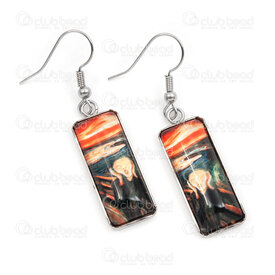 4007-0102-288 - Stainless Steel Earring Rectangle Edvard Munch The Scream 30x11x5mm Natural 1pair 4007-0102-288,the,montreal, quebec, canada, beads, wholesale