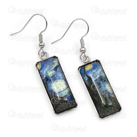 4007-0102-304 - Stainless Steel Earring Rectangle Van Gogh The Starry Night 30x11x5mm Natural 1pair 4007-0102-304,the,montreal, quebec, canada, beads, wholesale