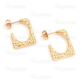4007-0102-312GL - Stainless Steel 304 Earring Stud Fancy Square 20x16x3mm Hammered Design Gold Plated 1pair 4007-0102-312GL,Stainless Steel Earring,montreal, quebec, canada, beads, wholesale