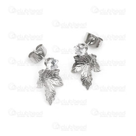 4007-0102-32 - stainless steel ear ring, maple leaf with rhonestone natural 1 pair 4007-0102-32,Finished jewelry,Stainless steel,montreal, quebec, canada, beads, wholesale