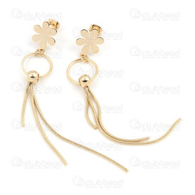 4007-0102-322GL - Stainless Steel 304 Earring Stud Flower 15x11.5mm with 14mm Ring and Snake Chain Tassel 1.2mm and Bead 5x6mm Full Length 94mm Gold Plated 1 pair 4007-0102-322GL,anneau,montreal, quebec, canada, beads, wholesale
