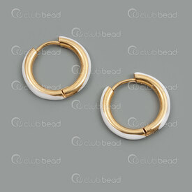 4007-0102-330WHGL - Acier Inoxydable 304 Boucle d'Oreille a Levier Anneau 17x3mm avec Emaille Blanc-Or 6pcs (3paires) 4007-0102-330WHGL,emaille,montreal, quebec, canada, beads, wholesale