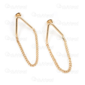 4007-0102-336GL - Acier Inoxydable 304 Boucle d'Oreille Tige forme V 15x17x2mm avec Lien Chaine Gourmette 2.2mm Longueur Pleine 50mm Plaque Or 1paire 4007-0102-336GL,50mm,montreal, quebec, canada, beads, wholesale