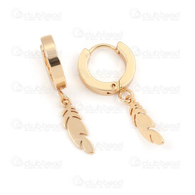 4007-0102-342GL - Stainless Steel 304 Earring Leverback Hoop Round 13.5x3mm with Feather Charm 15x3x0.8mm Gold Plated 4pcs (2pairs) 4007-0102-342GL,stainless steel charms,montreal, quebec, canada, beads, wholesale