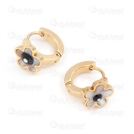 4007-0102-350GL - Stainless Steel 304 Earring Leverback Hoop Round 13x3mm with Evil Eye Flower 10mm on Shell Gold Plated 4pcs (2pairs) 4007-0102-350GL,Boucle d,montreal, quebec, canada, beads, wholesale