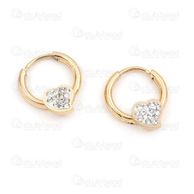 4007-0102-354GL - Stainless Steel 304 Earring Leverback Hoop Round 14x2mm with Heart 6x7mm and Crystal Rhinestone Gold Plated 4pcs (2pairs) 4007-0102-354GL,montreal, quebec, canada, beads, wholesale