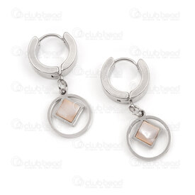 4007-0102-356 - Stainless Steel 304 Earring Leverback Round 13.5x4mm with Circle Charm 12x1.5mm and Square Shell Filling Natural 4pcs (2pairs) 4007-0102-356, Boucles d'oreilles en fil,montreal, quebec, canada, beads, wholesale