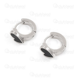 4007-0102-358 - Stainless Steel 304 Earring Leverback Round 13.5x3mm with Croocked Heart and Black Filling Natural 4pcs (2pairs) 4007-0102-358, Boucles d'oreilles en fil,montreal, quebec, canada, beads, wholesale