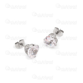 4007-0102-3608 - Stainless Steel ear ring with 8MM heart shape white Rhone stone Natural 1 pair 4007-0102-3608,montreal, quebec, canada, beads, wholesale