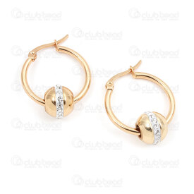 4007-0102-360GL - Acier Inoxydable 304 Boucle d'Oreille a Levier Anneau Rond 23x2mm avec Bille 10mm et Zircon Cubique Cristal Plaque Or 4pcs (2paires) 4007-0102-360GL,billes anneaux,montreal, quebec, canada, beads, wholesale