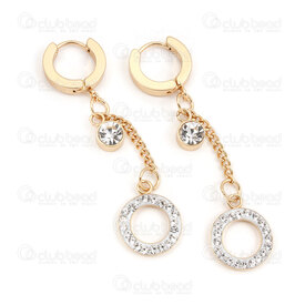4007-0102-362GL - Acier Inoxydable 304 Boucle d'Oreille a Levier Rond 13.5x2.5mm avec Breloque Rond Zircon Cubique Cristal 6mm et Cercle 13x2mm avec Chaine Gourmette 2.2mm Longueur Pleine 57mm Plaque Or 2pcs (1paire) 4007-0102-362GL,Circ,montreal, quebec, canada, beads, wholesale