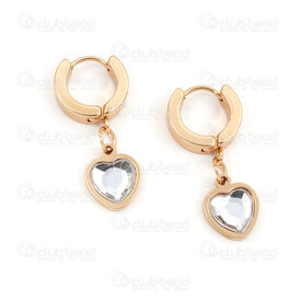 4007-0102-368GL - Stainless Steel 304 Earring Leverback Round 13.5x4mm with Heart Charm 12x10x3mm and Crystal Cubic Zircon Gold Plated 4pcs (2pairs) 4007-0102-368GL,Coeur breloque,montreal, quebec, canada, beads, wholesale