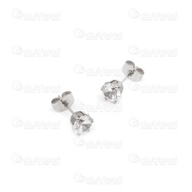 4007-0102-3706 - Acier Inoxydable Boucle d'Oreille rond 6mm avec Peirre du Rhin Cristal Naturel 1 paire 4007-0102-3706,montreal, quebec, canada, beads, wholesale
