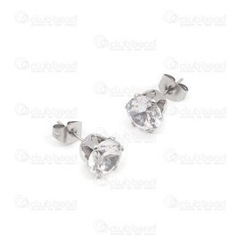 4007-0102-3708 - stainless steel ear ring with 8MM round white Rhone stone Natural 1 pair 4007-0102-3708,montreal, quebec, canada, beads, wholesale