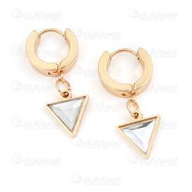 4007-0102-370GL - Stainless Steel 304 Earring Leverback Round 13.5x4mm with Triangle Charm 12.5x11x2.5mm and Crystal Cubic Zircon Gold Plated 4pcs (2pairs) 4007-0102-370GL,triangle,montreal, quebec, canada, beads, wholesale