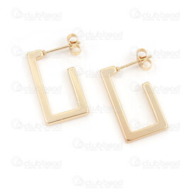 4007-0102-376GL - Stainless Steel 304 Earring Stud Half Rectangle Hoop 23x13x2mm Plain Gold Plated 4pcs (2pairs) 4007-0102-376GL,rectangle or,montreal, quebec, canada, beads, wholesale