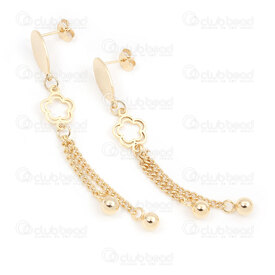 4007-0102-380GL - Stainless Steel 304 Earring Stud Oval and Flower Charm 14x10x0.7mm with Curb Chain 2.2mm Tassel and Ball Round 5mm Full Length 70mm Gold Plated 1pair 4007-0102-380GL,tassels,montreal, quebec, canada, beads, wholesale
